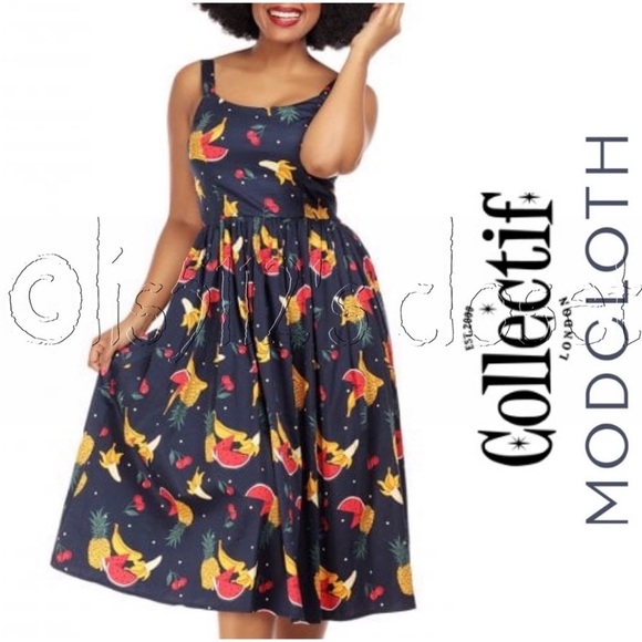 Collectif x ModCloth Daytime’s Finest Fruit Retro Dress UK 26 = US 22 or 3X - Picture 2 of 16